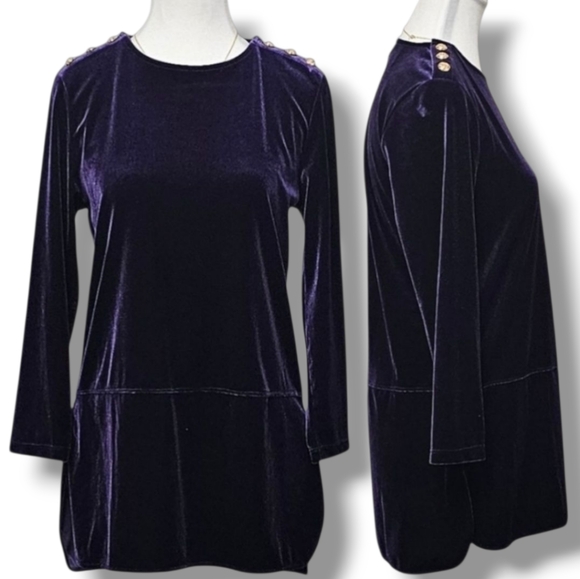 RALPH LAUREN | VELVET HIGH WRIST TUNIC TOP - Picture 1 of 16